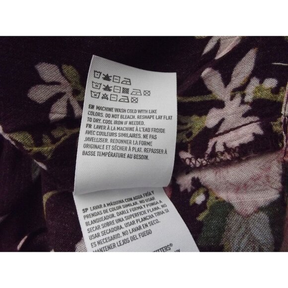 American Eagle Blouse Small Burgundy Wine Pink Floral off cold shoulder v-neck - Picture 14 of 14